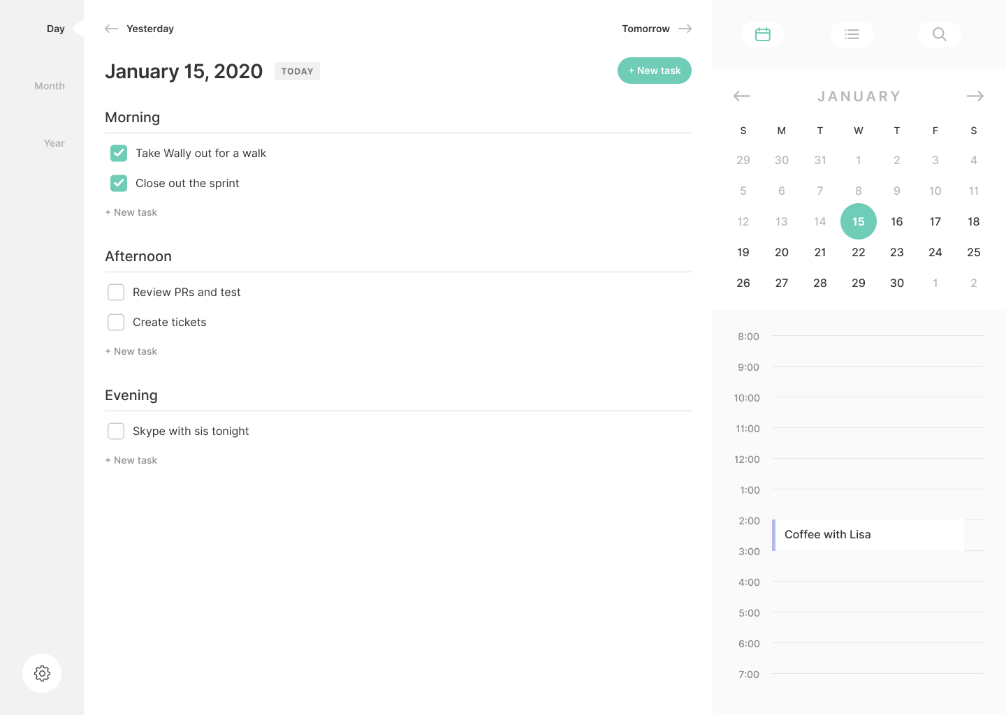 Screenshot of the day view calendar in the planner app